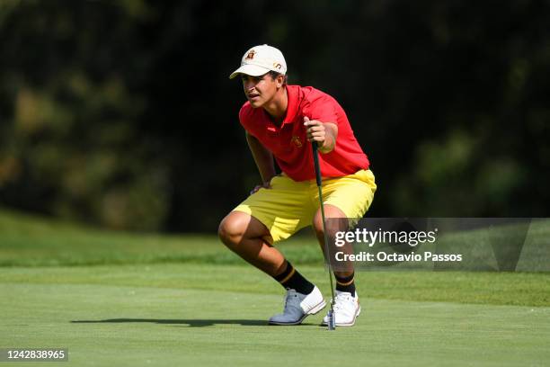 Luis Masaveu of Spain lines before plays his third shot on the 12th hole during Day One of the 2022 World Amateur Team Golf Championships -...
