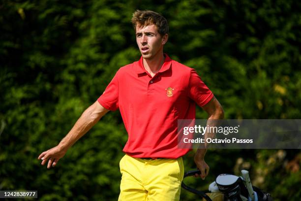 David Puig of Spain reacts after play his tee shot on the 13th hole during Day One of the 2022 World Amateur Team Golf Championships - Eisenhower...