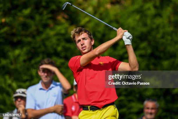 David Puig of Spain play his tee shot on the 13th hole during Day One of the 2022 World Amateur Team Golf Championships - Eisenhower Trophy...
