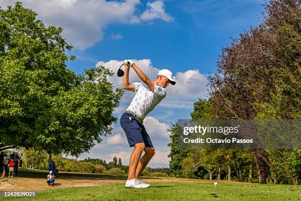 Adam Wallin of Sweden plays his tee shot on the 18th hole during Day One of the 2022 World Amateur Team Golf Championships - Eisenhower Trophy...