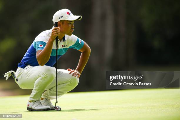 Taiga Semikawa of Japan prepares to play his third shot on the 15th hole during Day One of the 2022 World Amateur Team Golf Championships -...