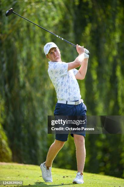 Tobias Jonsson of Sweden plays his tee shot on the 18th hole during Day One of the 2022 World Amateur Team Golf Championships - Eisenhower Trophy...