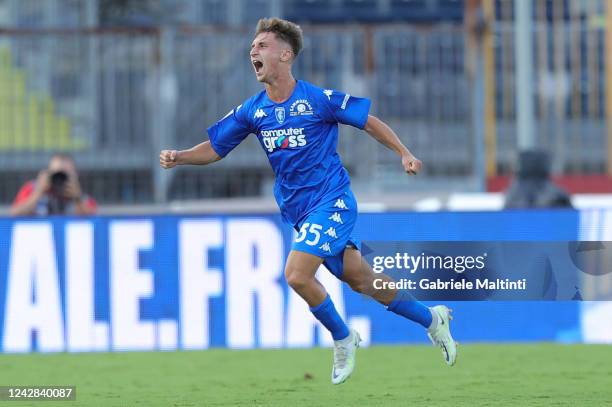 Tommaso Baldanzi of Empoli FC celebrates after scoring a goal during the Serie A match between Empoli FC and Hellas Verona at Stadio Carlo Castellani...