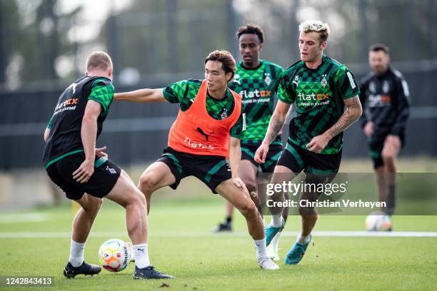 Ko Itakura in action during a training session of Borussia Moenchengladbach at Borussia-Park on August 31, 2022 in Moenchengladbach, Germany.