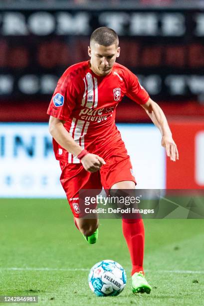 Christos Tzolis of FC Twente Controls the ball during the Dutch Eredivisie match between FC Twente and SBV Excelsior at De Grolsch Veste Stadium on...