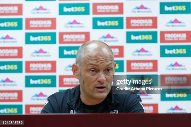 Stoke City manager Alex Neil gives a press conference after the Sky Bet Championship match between Stoke City and Swansea City at bet365 Stadium on...