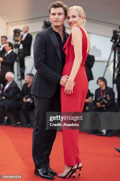 Pixie Lott and Oliver Cheshire attends the red carpet of the "The White Noise" and opening Ceremony during the 79th Venice International Film...