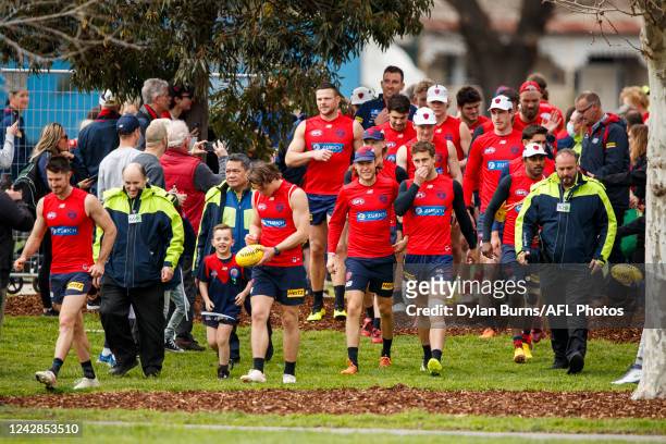 The Demons are seen leaving during the Melbourne Demons training session at Gosch's Paddock on September 01, 2022 in Melbourne, Australia.