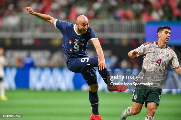 Paraguay forward Carlos Gonzalez takes a shot during the international friendly match between Paraguay and Mexico on August 31st, 2022 at...