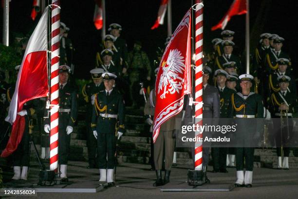 Members of the Polish Armed Forces are seen during the celebration of the 83rd anniversary of World War II outbreak in Westerplatte, Gdansk. The...