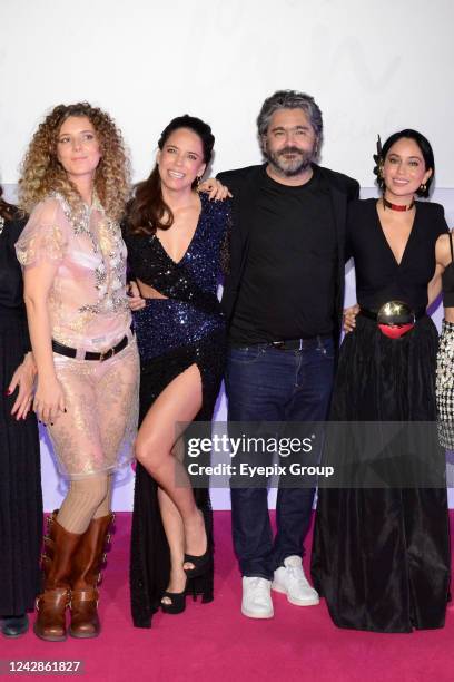 Johanna Murillo, Ana Claudia Talancon, Martin Altomaro, Maya Zapata pose for photos during the pink carpet of the 'Soy tu Fan' film premiere at...