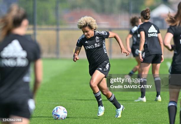 Belgium's Kassandra Missipo pictured in action during a training session of Belgium's national women's soccer team the Red Flames, in Tubize,...