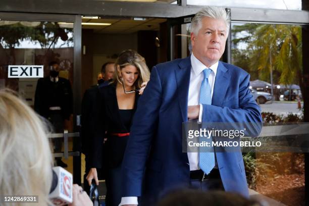 Evan Corcoran and Lindsey Halligan , part of former US President Donald Trumps legal team, leave the Paul G. Rogers Federal Building & Courthouse...