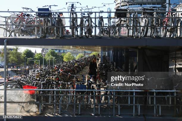 View of the bicycle parking near the Central Station in Amsterdam, Netherlands on September 1, 2022.