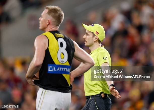 The goal umpire is seen during the 2022 AFL Second Elimination Final match between the Brisbane Lions and the Richmond Tigers at The Gabba on...