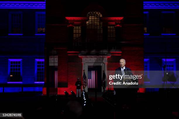 Philadelphia, USA- September 1st: President Joe Biden gives a speech on protecting American democracy in front of Independence Hall in Philadelphia,...