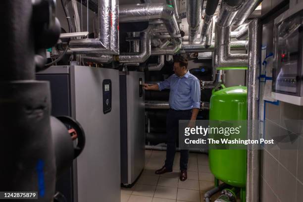 Warsaw, Poland. Krzysztof Januszek, from ECO Synergia, he is a heat pump installer and is working on a construction project of a new hotel where he...