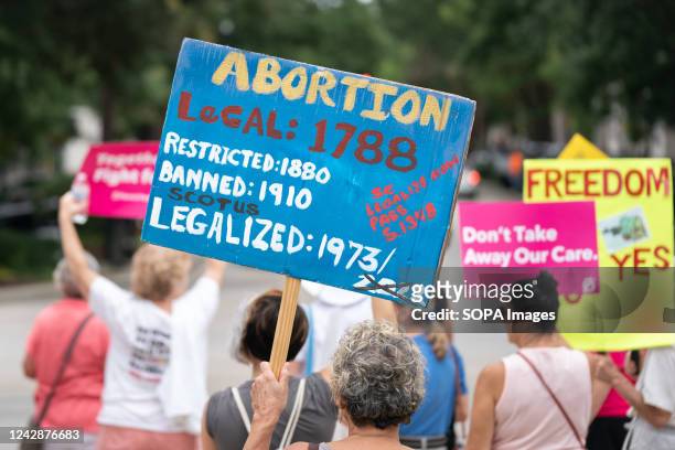 Protesters hold signs in front of the South Carolina Statehouse as lawmakers debate an abortion ban. Pro-woman, Pro-choice and Pro-abortion...