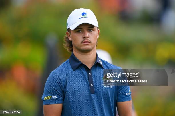 Harrison Crowe of Australia looks on before plays his tee shot on the 1st hole during Day Three of the 2022 World Amateur Team Golf Championships -...