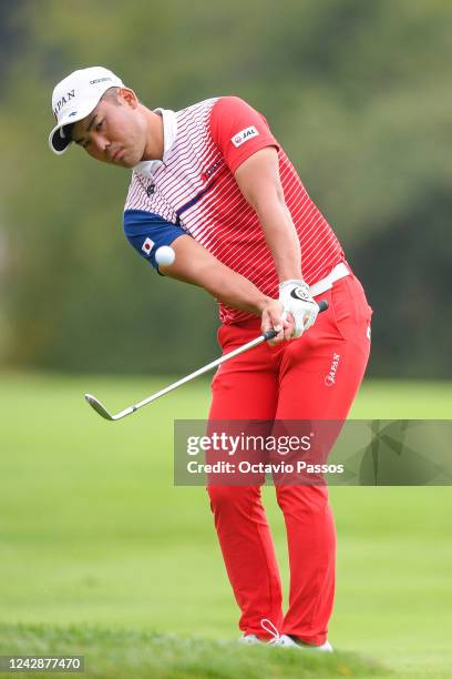 Taiga Semikawa of Japan plays his second shot on the 1st hole during Day Three of the 2022 World Amateur Team Golf Championships - Eisenhower Trophy...