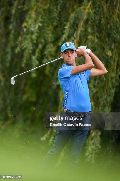 Marco Florioli of Italy plays his tee shot on the 3rd hole during Day Three of the 2022 World Amateur Team Golf Championships - Eisenhower Trophy...