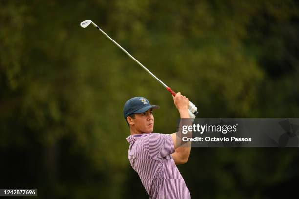 Michael Thorbjornsen of United States of America plays his tee shot on the 9th hole during Day Three of the 2022 World Amateur Team Golf...