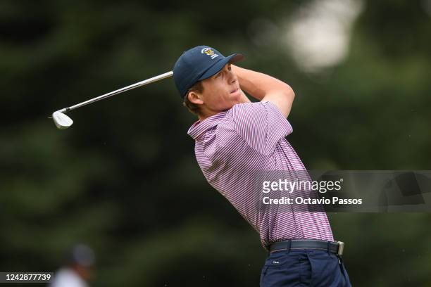 Gordon Sargent of United States of America plays his tee shot on the 9th hole during Day Three of the 2022 World Amateur Team Golf Championships -...