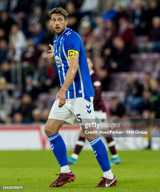 Ash Taylor in action for Kilmarnock during a Premier Sports Cup match between Hearts and Kilmarnock at Tynecastle, on August 31 in Edinburgh,...
