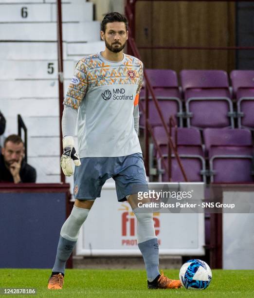 Craig Gordon in action for Hearts during a Premier Sports Cup match between Hearts and Kilmarnock at Tynecastle, on August 31 in Edinburgh, Scotland.