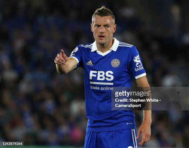 Leicester City's Jamie Vardy during the Premier League match between Leicester City and Manchester United at The King Power Stadium on September 1,...