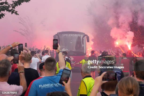 Supporters of PSV waiting for the bus during the UEFA Champions League match between PSV v Rangers at the Philips Stadium on August 24, 2022 in...