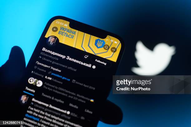 The Twitter feed and profile of the President of Ukraine Volodymyr Zelenskyy is seen in this photo illustration in Warsaw, Poland on 01 September,...