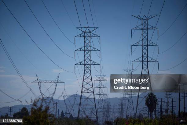 Power lines during a heatwave in North Hollywood, California, US, on Thursday, Sept. 1, 2022. After narrowing avoiding blackouts, California faces...