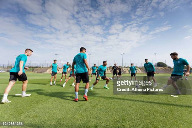 Cameron Congreve, Kyle Naughton and Ryan Manning of Swansea City in action during the Swansea City Training Session at The Fairwood Training Ground...