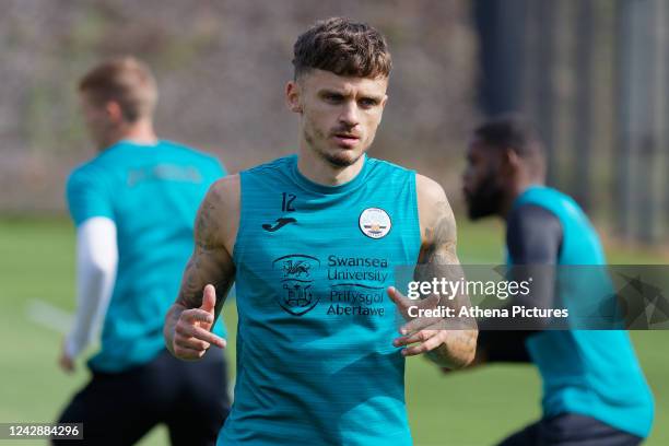 Jamie Paterson in action during the Swansea City Training Session at The Fairwood Training Ground on September 02, 2022 in Swansea, Wales.