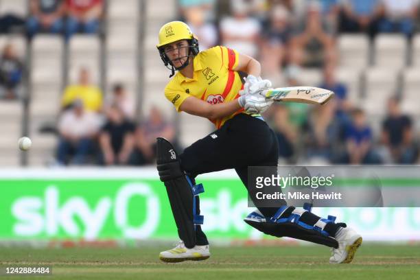 Natalie Sciver of Trent Rockets in action during the Hundred Eliminator match between Southern Brave Women and Trent Rockets Women at Ageas Bowl on...