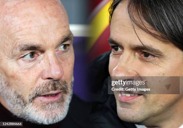 In this composite image a comparison has been made between Stefano Pioli manager of AC Milan and Simone Inzaghi, Head Coach of FC Internazionale ....