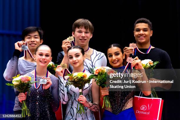 Gold medal winners Sophia Baram and Daniel Tioumentsev of USA, silver medal winners Cayla Smith and Andy Deng of USA and bronze medal winners Chloe...