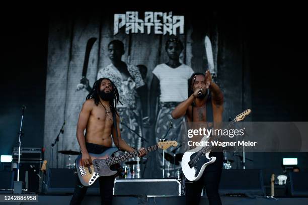 Chaene Gama and Charles Gama of Black Pantera perform at Sunset stage on Rock in Rio Festival at Cidade do Rock on September 2, 2022 in Rio de...