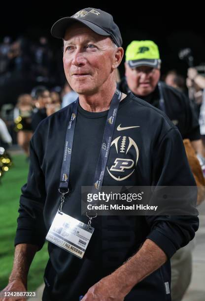 Purdue University President Mitch Daniels is seen during the game against the Penn State Nittany Lions at Ross-Ade Stadium on September 1, 2022 in...