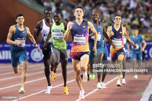 Britain's Jake Wightman runs to first place in the men's 800m event during the IAAF Diamond League "Memorial Van Damme" athletics meeting at the King...