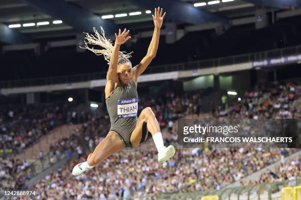 Belgium's Nafissatou Thiam competes in the women's long jump during the IAAF Diamond League "Memorial Van Damme" athletics meeting at the King...