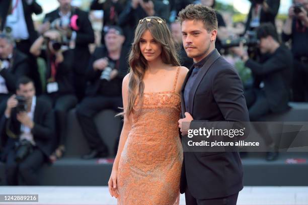 September 2022, Italy, Venice: Barbara Palvin and Dylan Sprouse attend the premiere of "Bones And All" during the 79th Venice International Film...