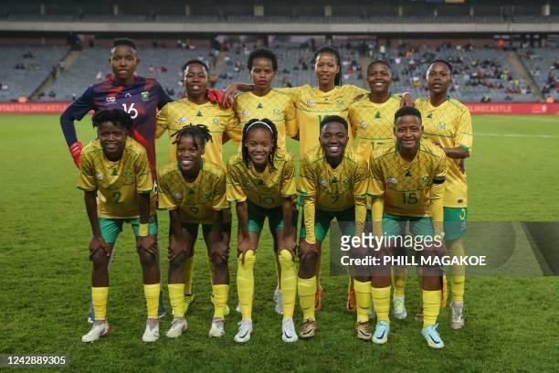 South Africa's womens national footballers : Andile Dlamini, Kholosa Biyana, Hildah Magaia, Jermaine Seoposenwe, Bambanani Mbane, Bongeka Gamede and...
