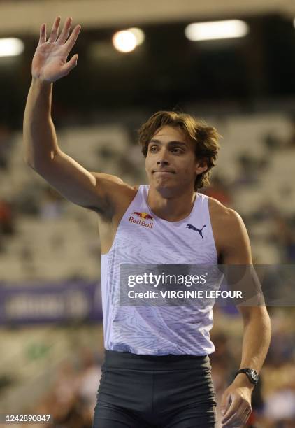 Swedish pole vaulter Armand Mondo Duplantis looks dejected after losing the 2022 edition of the Memorial Van Damme Diamond League meeting athletics...