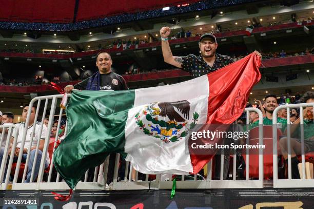 Mexico fans with a flag during the international friendly match between Paraguay and Mexico on August 31st, 2022 at Mercedes-Benz Stadium in Atlanta,...