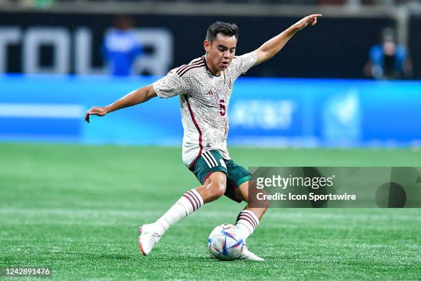 Mexico defender Luis Reyes passes the ball during the international friendly match between Paraguay and Mexico on August 31st, 2022 at Mercedes-Benz...