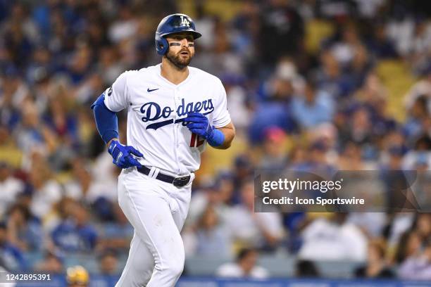 Los Angeles Dodgers left fielder Joey Gallo looks on during the MLB game between the Milwaukee Brewers and the Los Angeles Dodgers on August 23, 2022...