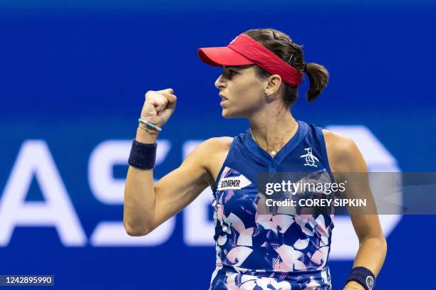 Australia's Ajla Tomljanovic reacts as she plays against USA's Serena Williams during their 2022 US Open Tennis tournament women's singles third...