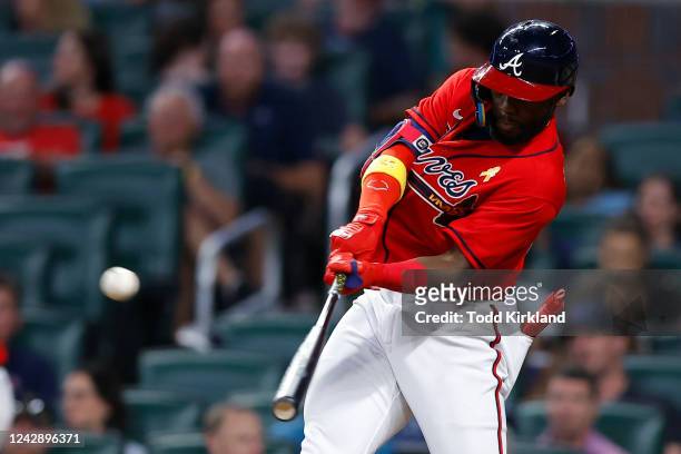 Michael Harris II of the Atlanta Braves hits a two run home run during the sixth inning against the Miami Marlins at Truist Park on September 2, 2022...